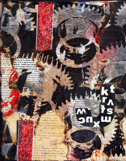 J | Acrilico, collage, tecnica mista su tela | cm 43 x 53 | 2008
